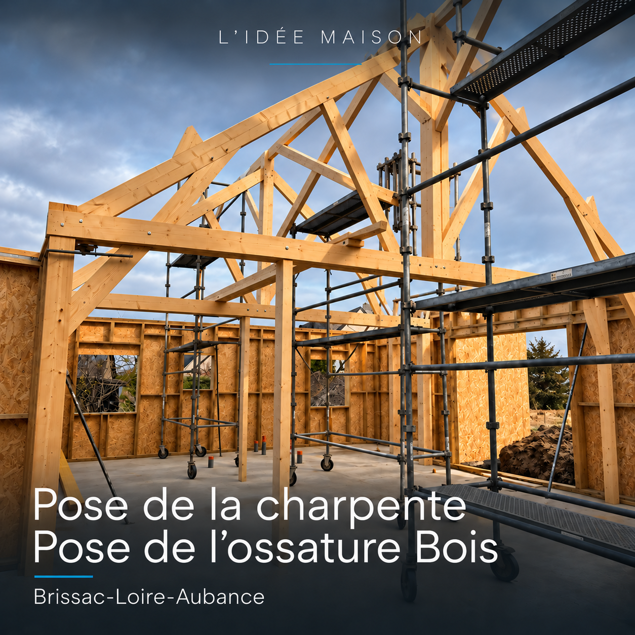 Chantier - Pose de l&rsquo;ossature bois et de la charpente.